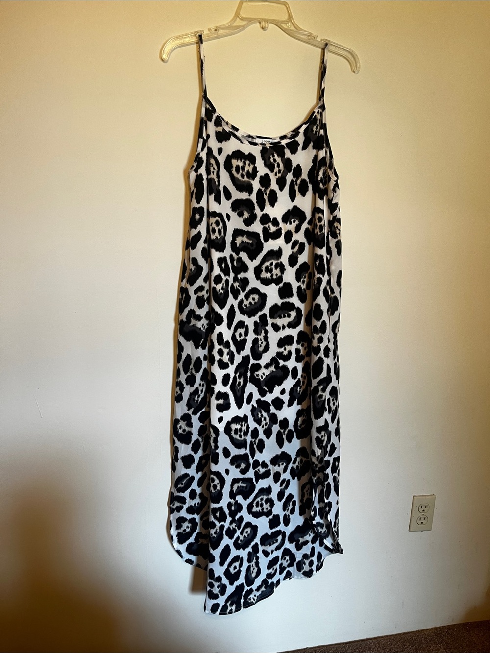 JODIFL Black and White Leopard Print Midi Slip Dress